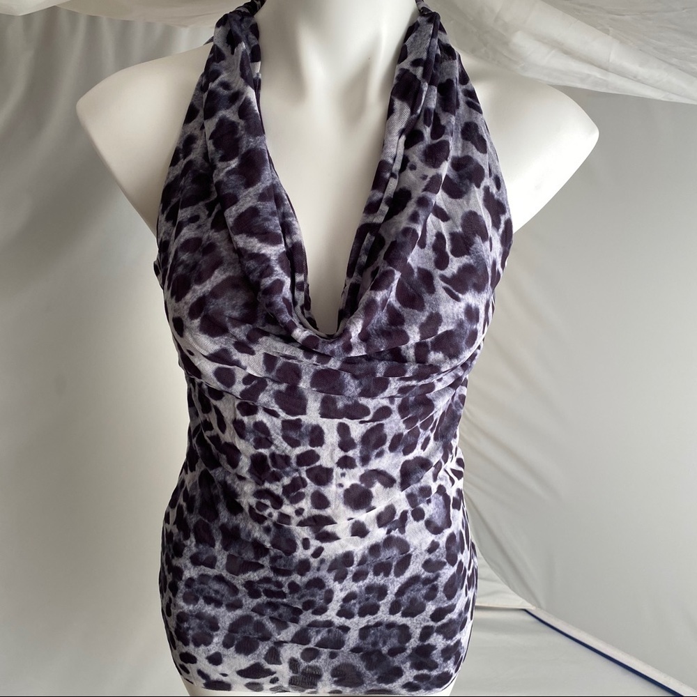 Sweet Pea by Stacy Frati black gray animal print cowl top L